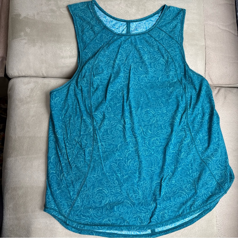LULULEMON SWIFTLY TECH RACERBACK TEAL MOTIVATIONAL SPIRAL TANK TOP Large